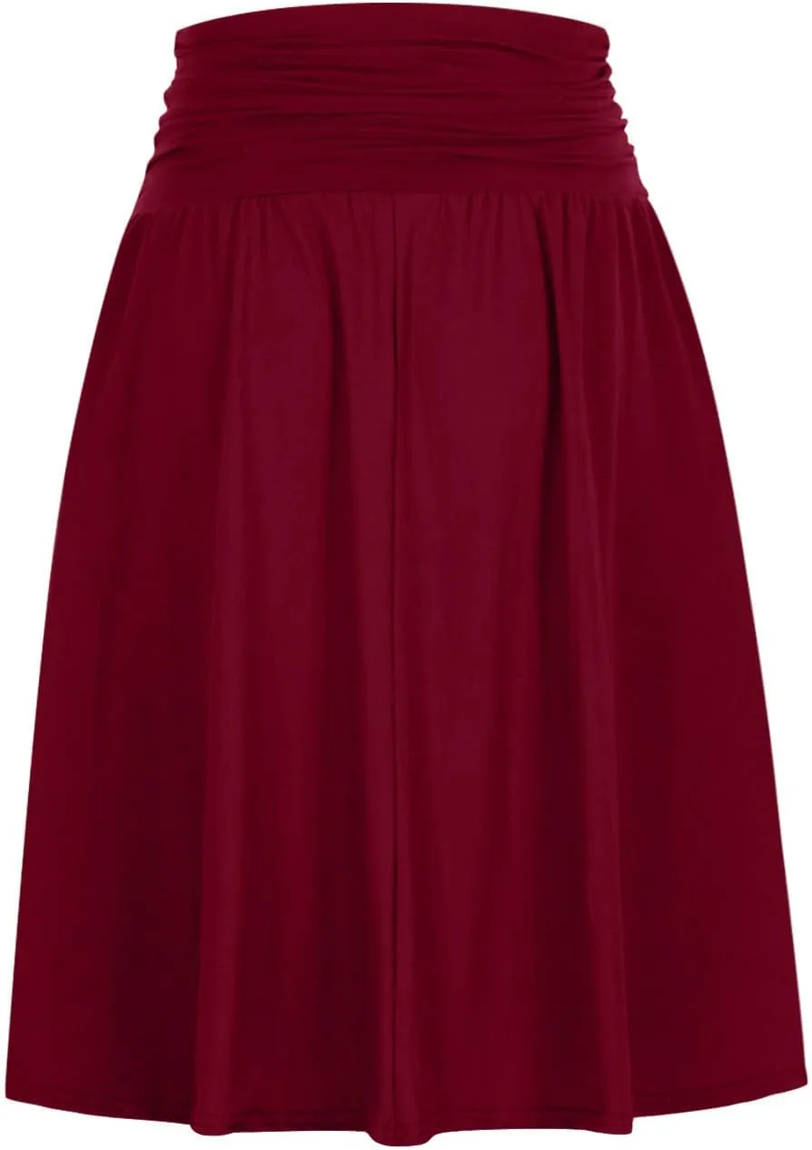 Womens Knee Length Skirts Summer Casual Pleated Flowy Skirt High Waist Solid Color Mini Skirts