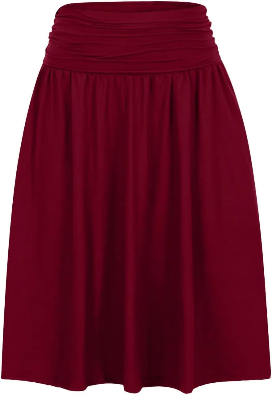 Womens Knee Length Skirts Summer Casual Pleated Flowy Skirt High Waist Solid Color Mini Skirts
