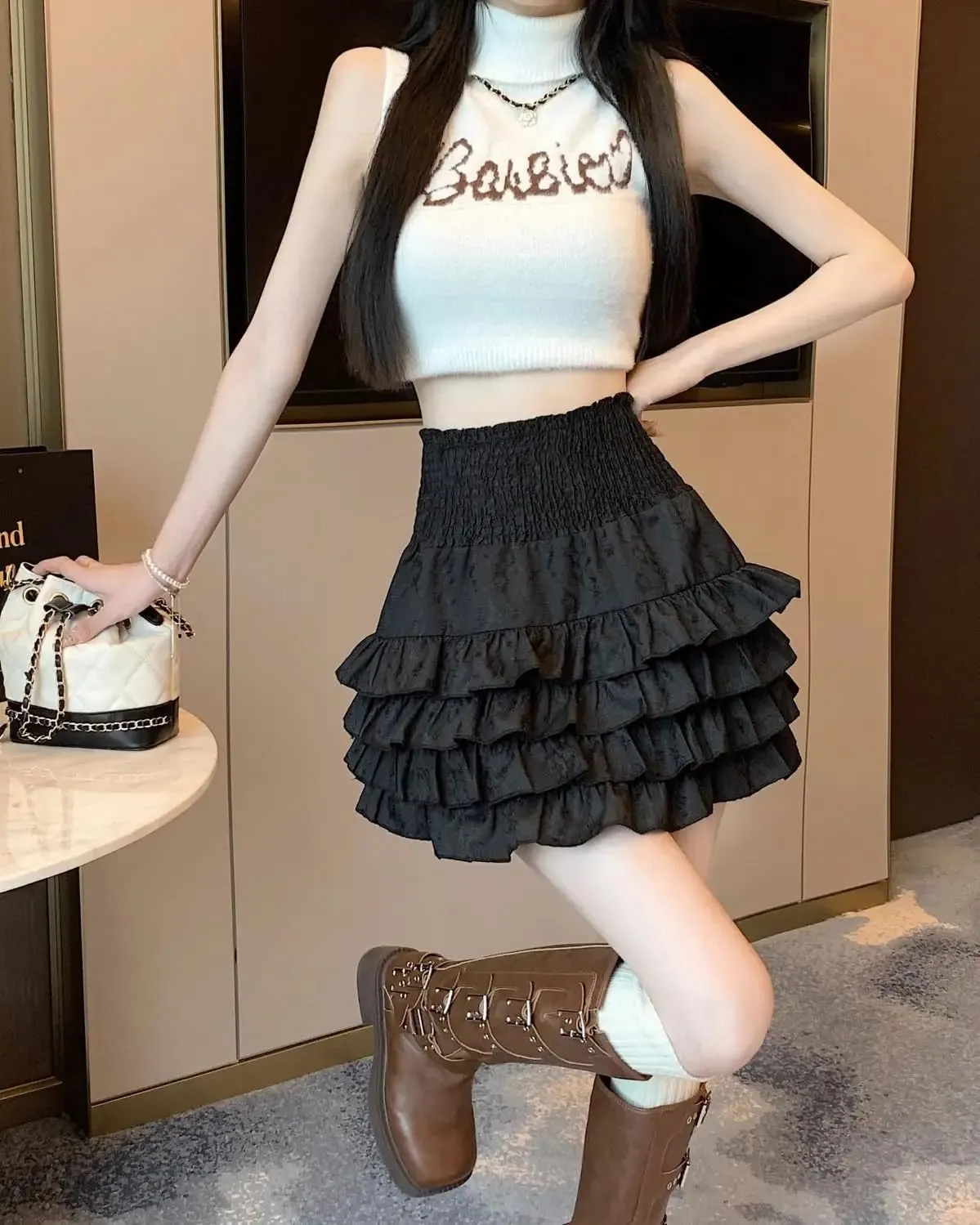 Women's Lace Layered Pleated Cute Mini Skirts Ruffle High Waist Flowy Short Skirts