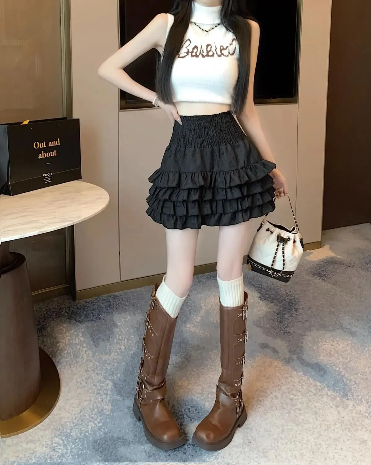 Women's Lace Layered Pleated Cute Mini Skirts Ruffle High Waist Flowy Short Skirts