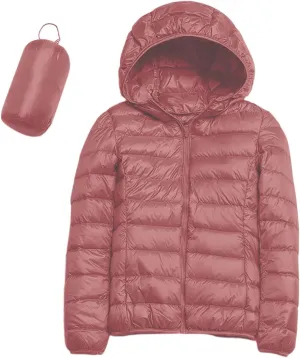 Women's Lightweight Hooded Down Jacket Packable Puffer Coats,Puffer Jacket Hooded Windproof Winter Coat
