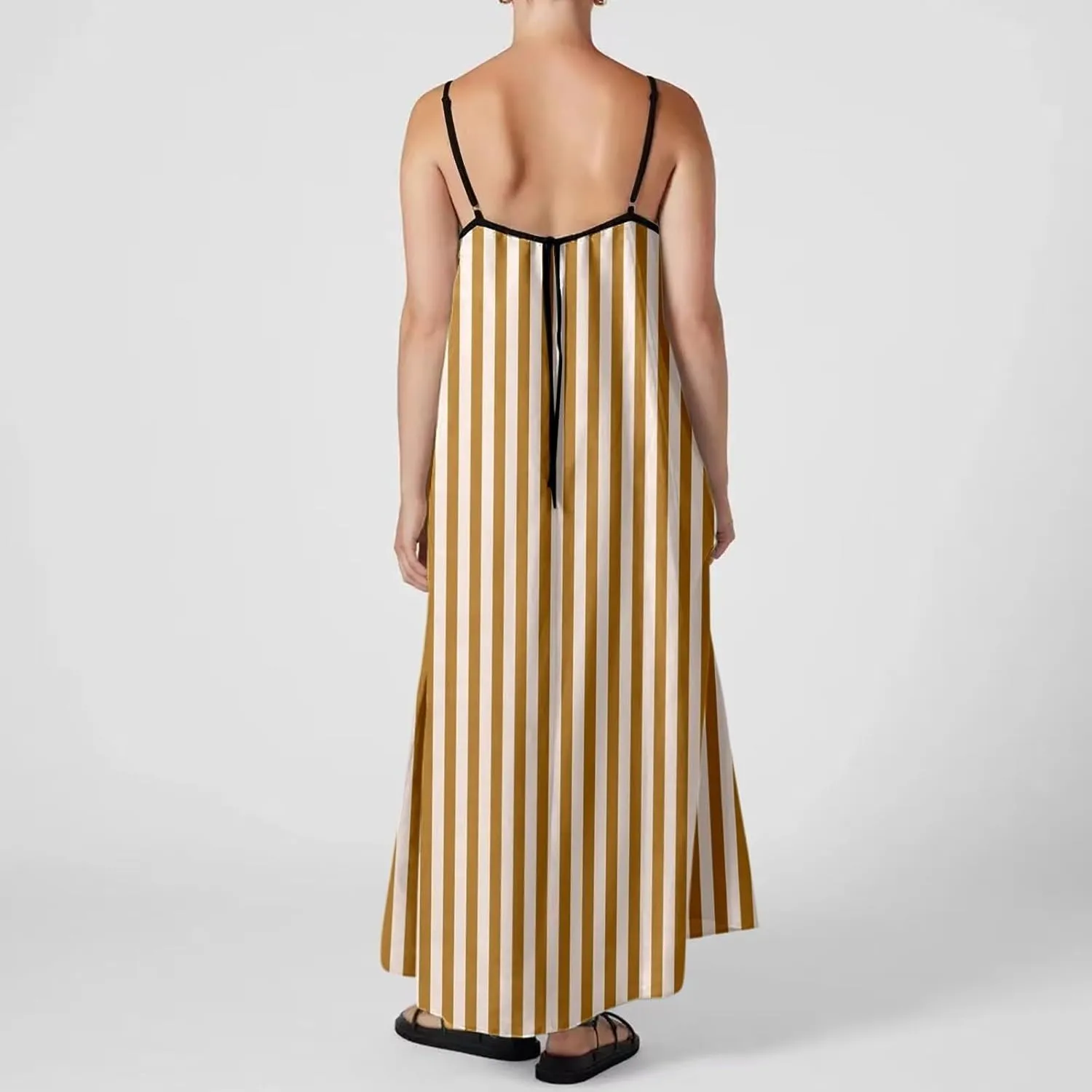 Womens Linen Maxi Dress Contrast Trim Spaghetti Straps Summer Outfits Sleeveless Long Womens Business Casual Dresses