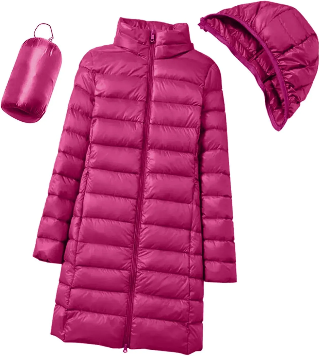 Womens Long Puffer Jacket Warm Packable Down Jackets Lightweight Hooded Jacket Short Down Coats