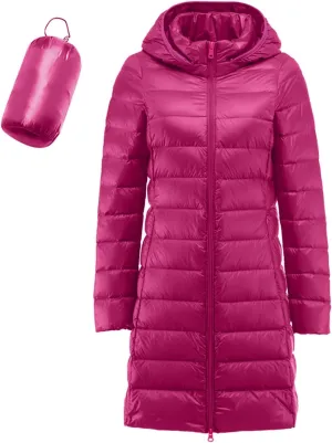 Womens Long Puffer Jacket Warm Packable Down Jackets Lightweight Hooded Jacket Short Down Coats