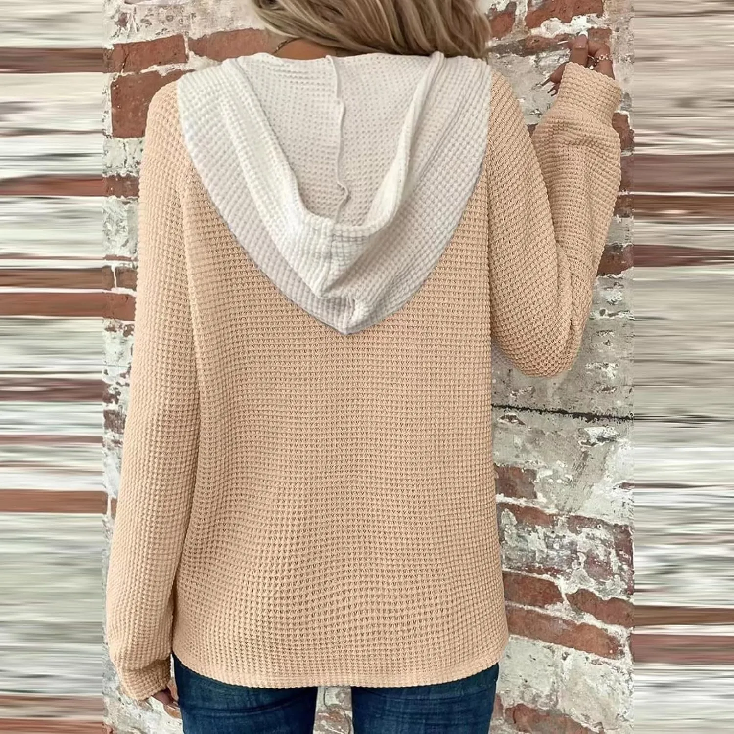 Women's Long Sleeve Hooded Trendy Drawstring Sweatshirt 2024 Button Loose V-Neck Top Comfy Slim Clothes