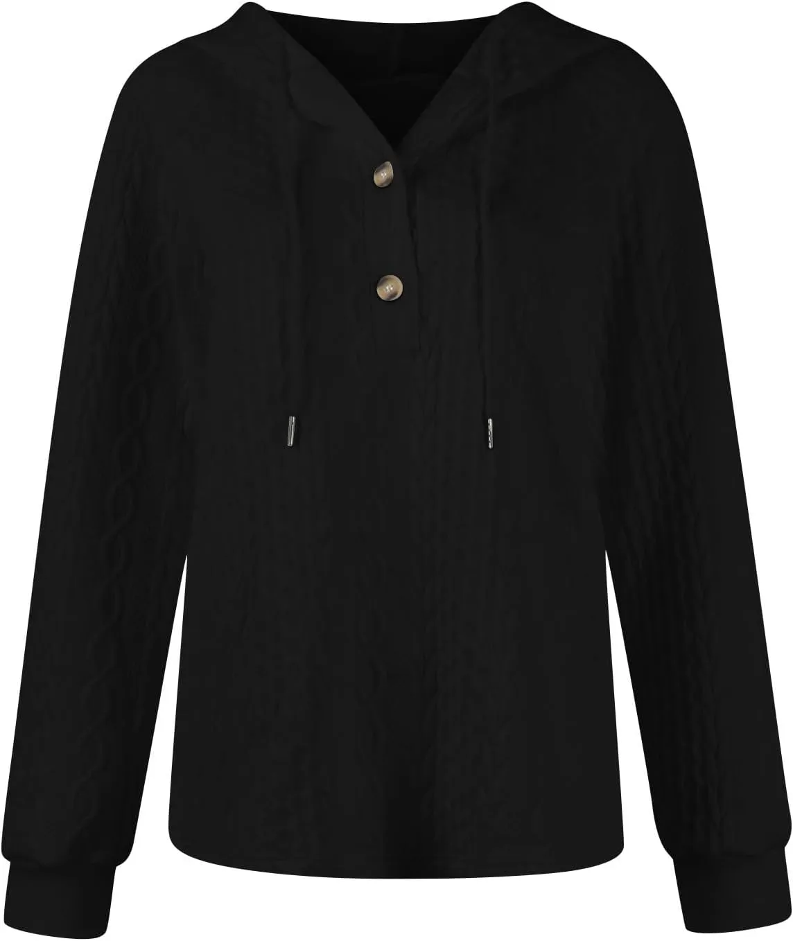 Women's Long Sleeve Hooded Trendy Drawstring Sweatshirt 2024 Button Loose V-Neck Top Comfy Slim Clothes