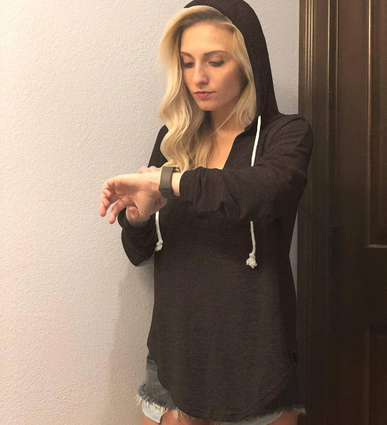 Womens Long Sleeve V Neck Hoodie Sweatshirts Lightweight Pullover Tops