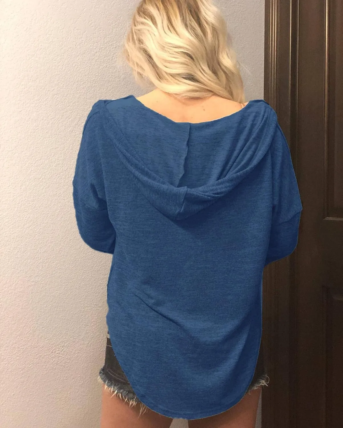 Womens Long Sleeve V Neck Hoodie Sweatshirts Lightweight Pullover Tops
