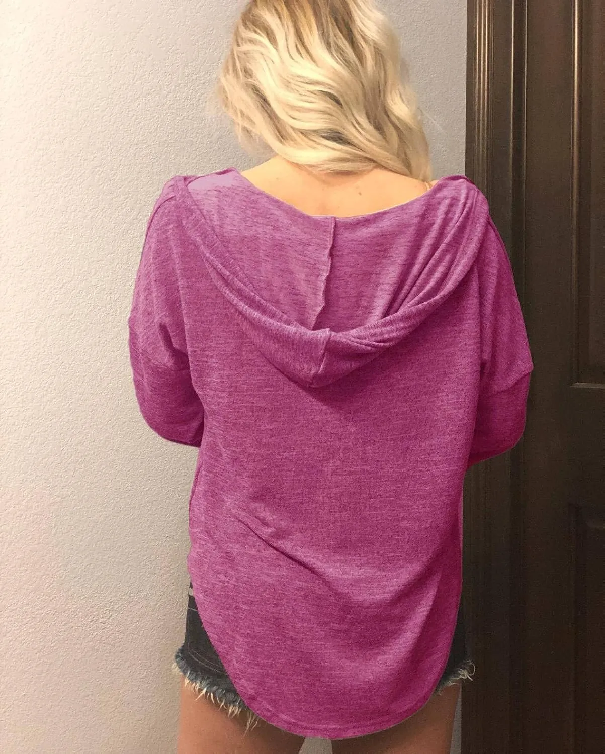 Womens Long Sleeve V Neck Hoodie Sweatshirts Lightweight Pullover Tops