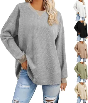 Womens Loose Sweatshirt Casual Knitted Long Sleece Round Neck Lightweight Hoodie Oversized Pullover Workout Tops