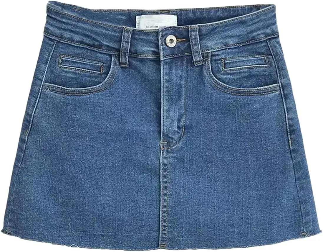 Womens Mini Denim Skirt with Pockets Y2k Streetwear Sexy High Waist Vintage Frayed Hem Jean Shorts Skirts