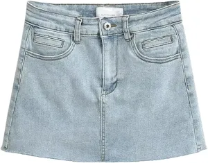 Womens Mini Denim Skirt with Pockets Y2k Streetwear Sexy High Waist Vintage Frayed Hem Jean Shorts Skirts