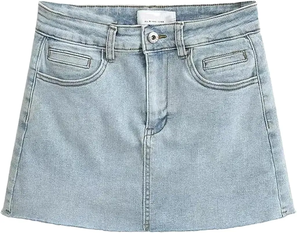 Womens Mini Denim Skirt with Pockets Y2k Streetwear Sexy High Waist Vintage Frayed Hem Jean Shorts Skirts
