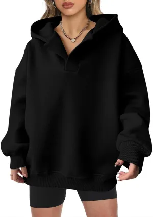 Womens Oversized Hoodies Fleece Long Sleeve Sweatshirts Lapel V Neck Casual Sweaters Pullover Fall Fashion Outfits 2024