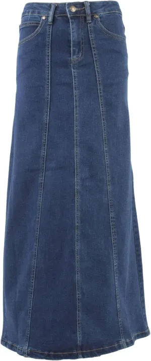 Women’s Plus/Junior Size Mid Rise A-Line Long Jeans Maxi Denim Skirt
