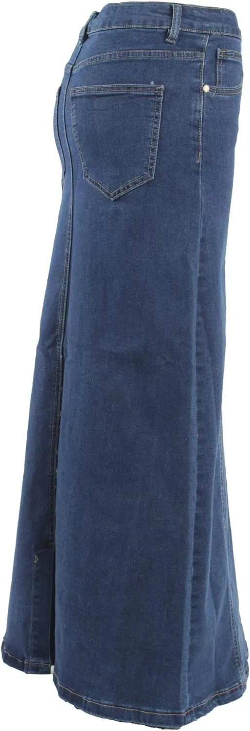 Women’s Plus/Junior Size Mid Rise A-Line Long Jeans Maxi Denim Skirt