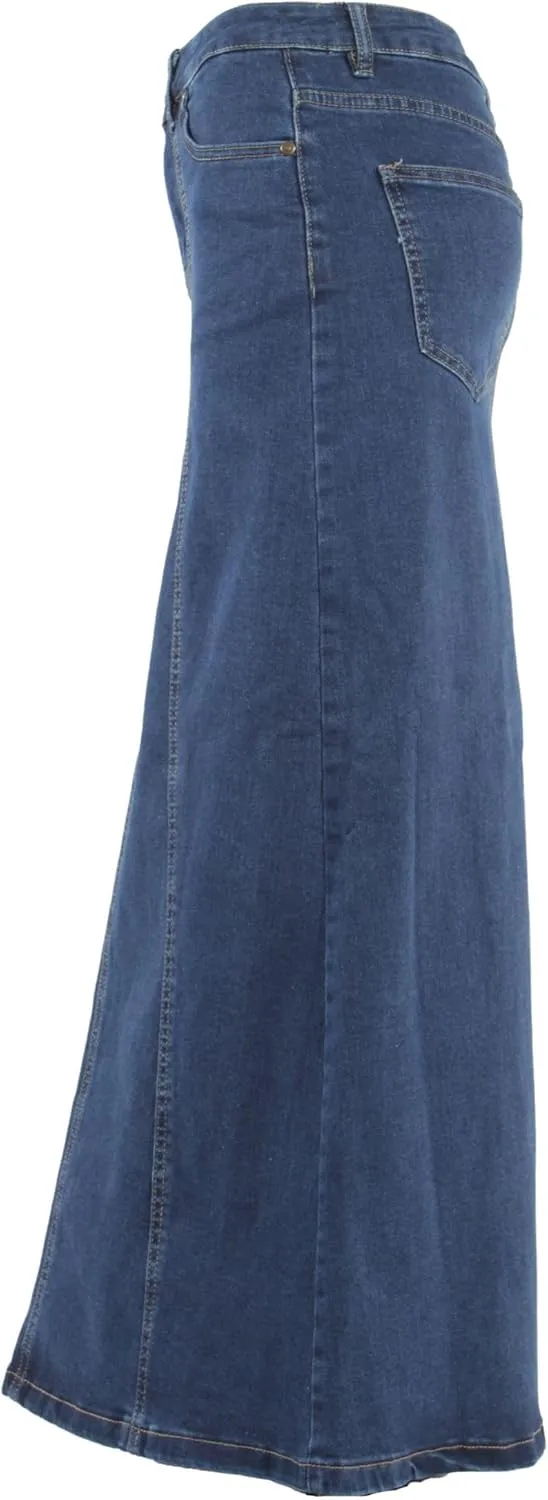 Women’s Plus/Junior Size Mid Rise A-Line Long Jeans Maxi Denim Skirt