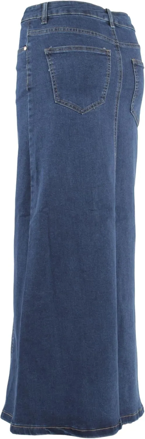 Women’s Plus/Junior Size Mid Rise A-Line Long Jeans Maxi Denim Skirt