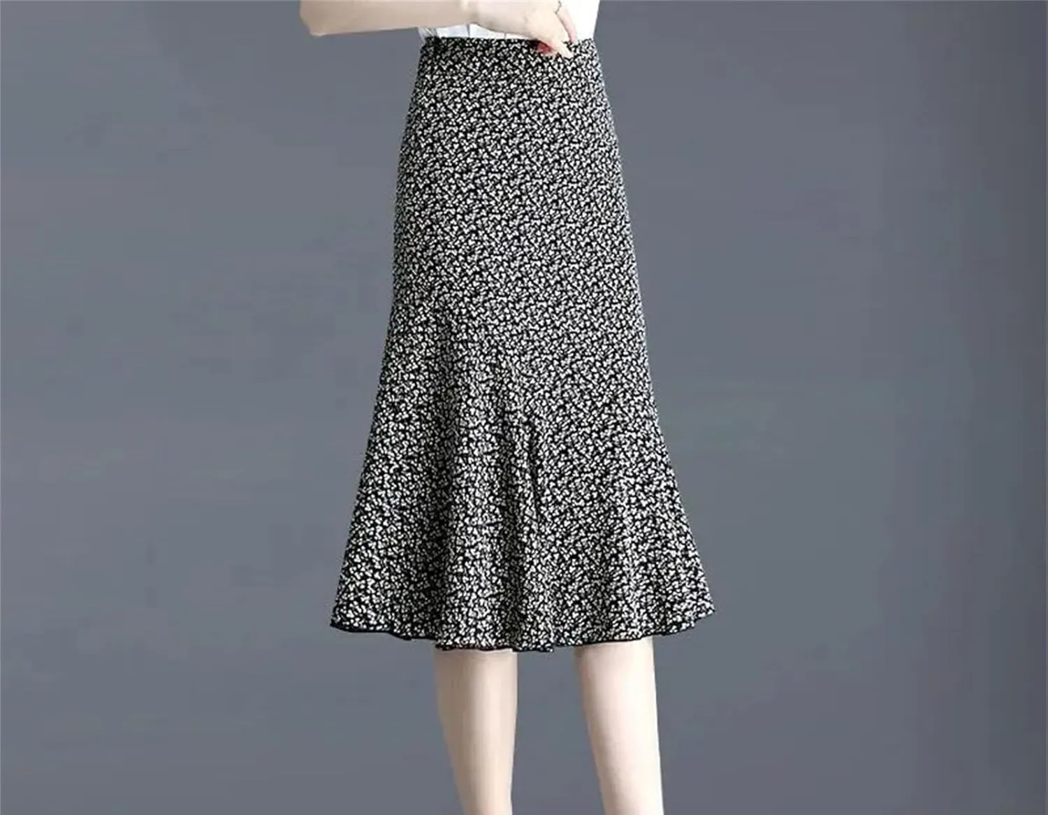 Women's Printed Zipper Folds Floral Skirts Summer Loose High Waist Trumpet Skirts