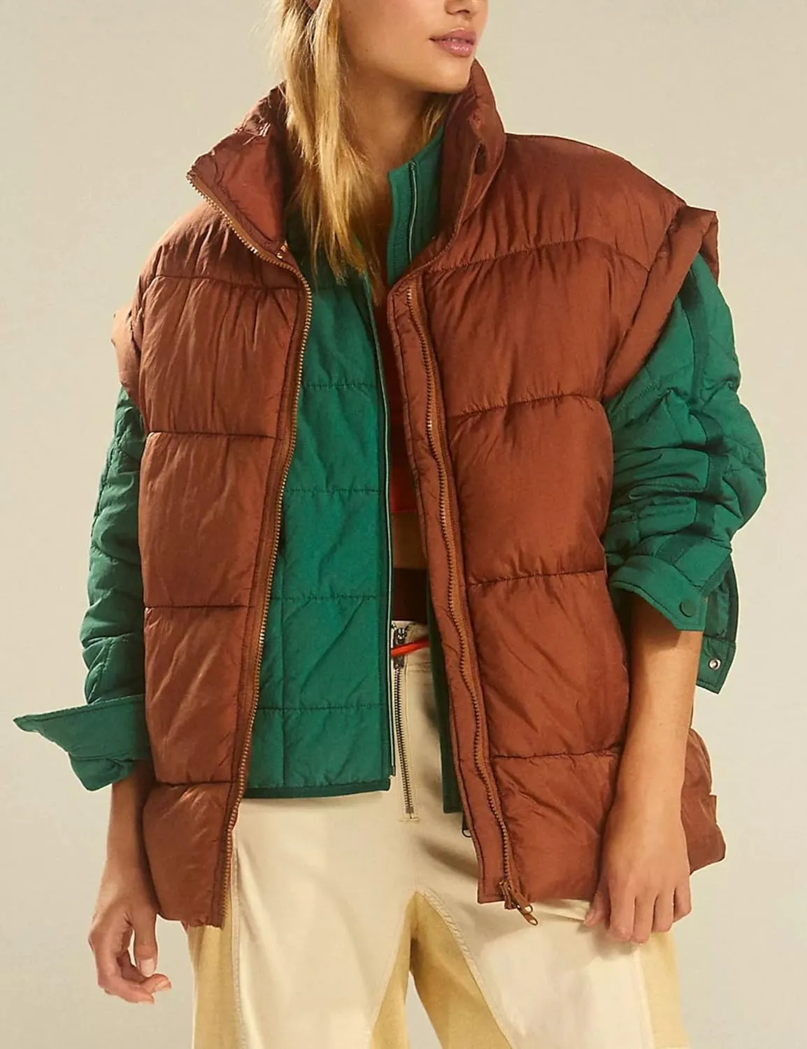 Womens Quilted Puffer Vest Sleeveless Zip up Jacket Stand Collar Padded Gilet Coat with Pockets