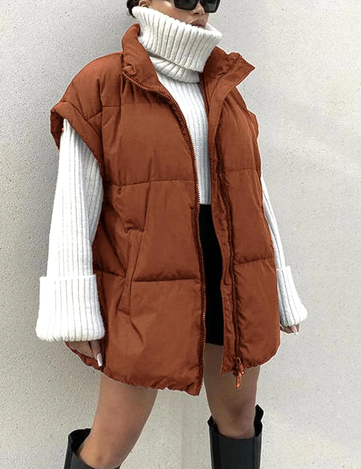 Womens Quilted Puffer Vest Sleeveless Zip up Jacket Stand Collar Padded Gilet Coat with Pockets