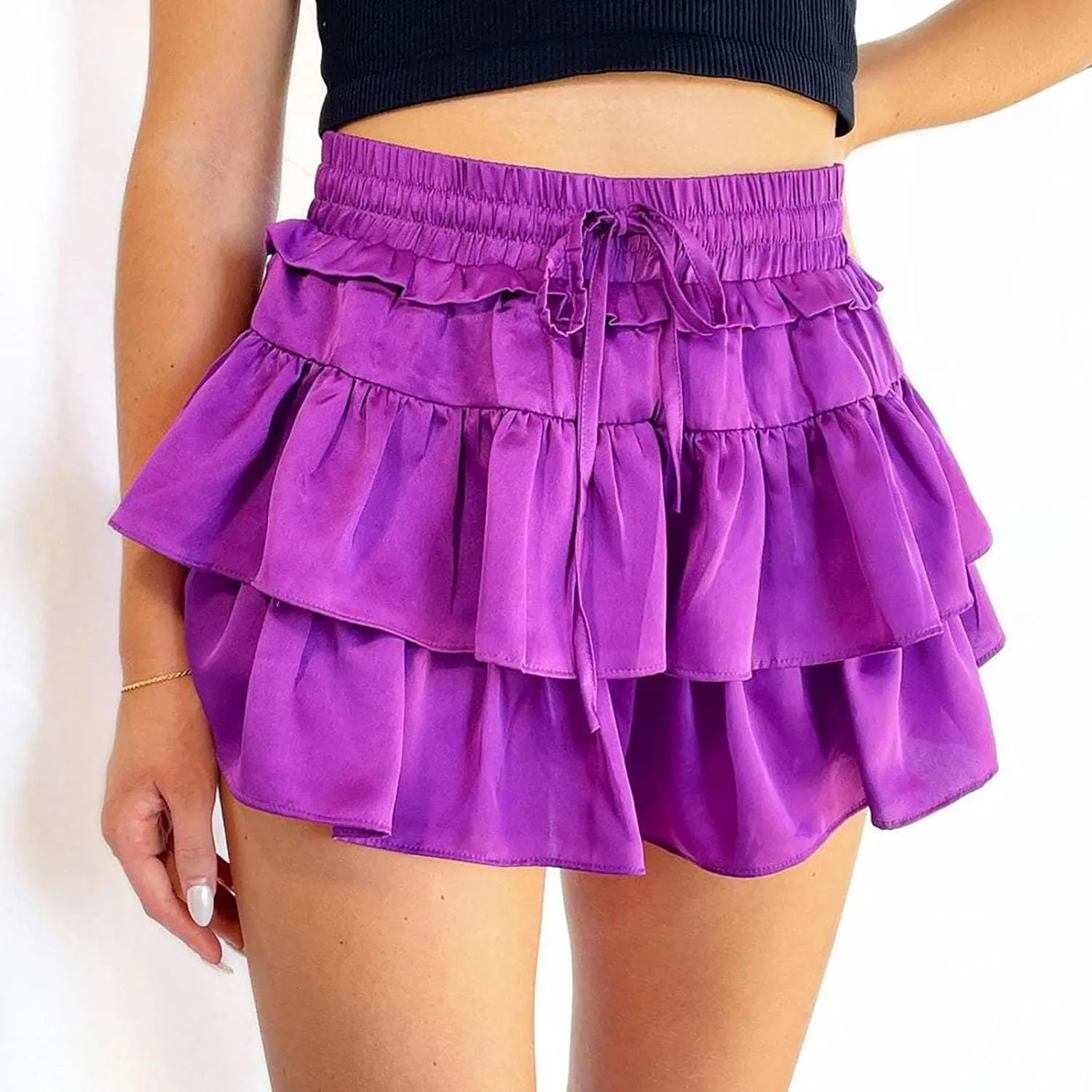 Womens Ruffle Mini Skirt High Waist Lined Layered Flared Pleated Skater Skirt Sexy Lingerie Skirts