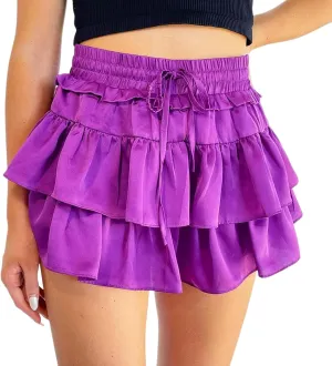 Womens Ruffle Mini Skirt High Waist Lined Layered Flared Pleated Skater Skirt Sexy Lingerie Skirts