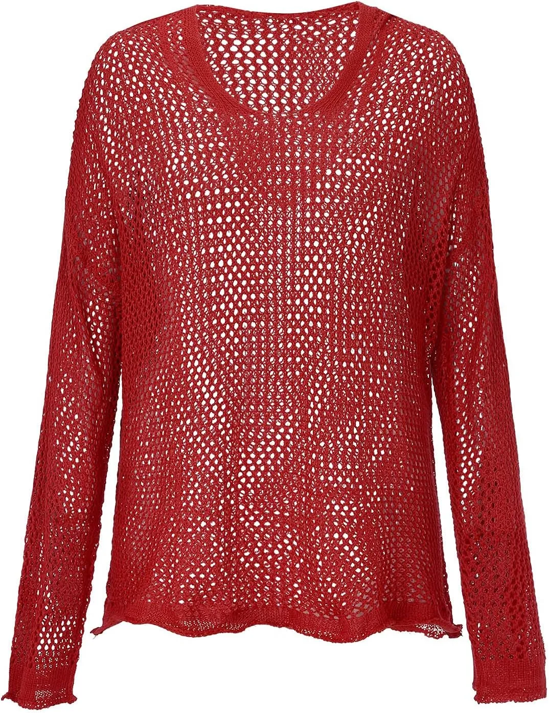 Womens See Through Sweaters Fashion Hollow Out Mesh Hoodies Lightweight Breathable Long Sleeve Crewneck Pullover Tops