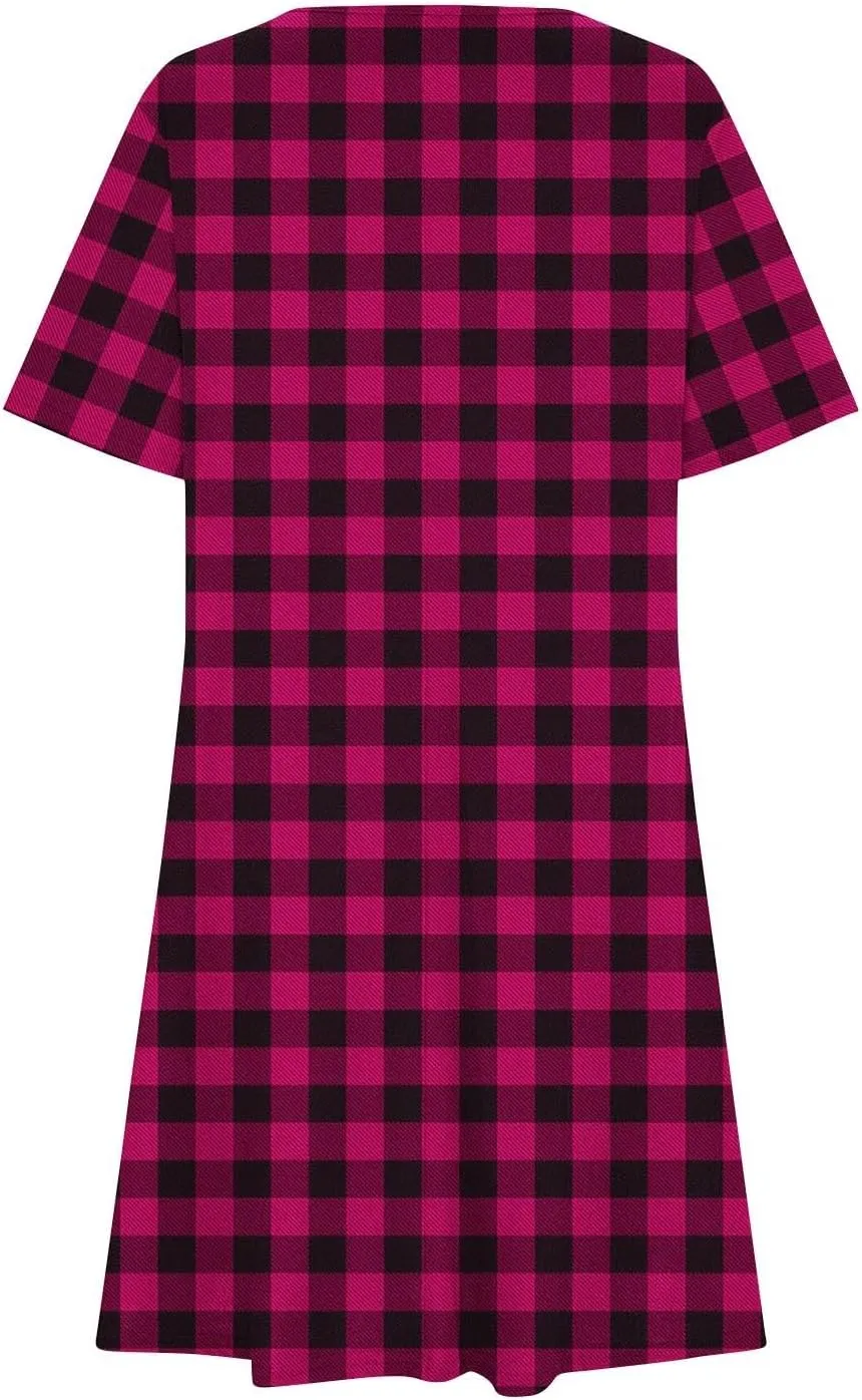 Womens Shirt Dresses 2025 Short Sleeve Crewneck Summer Dress Polka Dot Vintage Dress Loose Fit Shift Dress