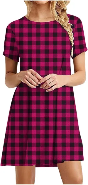Womens Shirt Dresses 2025 Short Sleeve Crewneck Summer Dress Polka Dot Vintage Dress Loose Fit Shift Dress