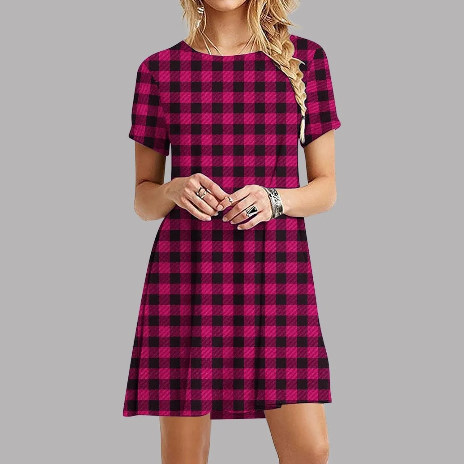 Womens Shirt Dresses 2025 Short Sleeve Crewneck Summer Dress Polka Dot Vintage Dress Loose Fit Shift Dress
