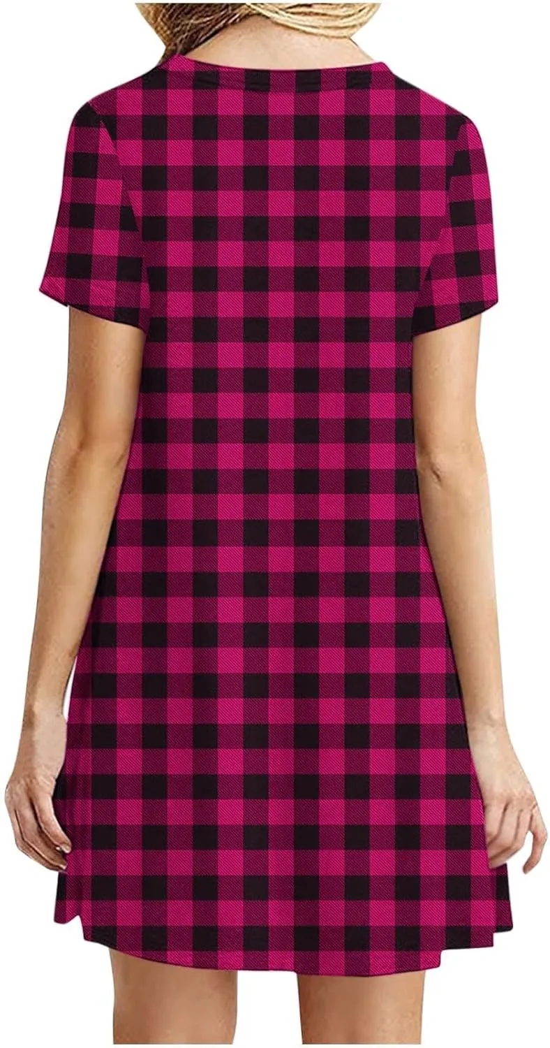 Womens Shirt Dresses 2025 Short Sleeve Crewneck Summer Dress Polka Dot Vintage Dress Loose Fit Shift Dress