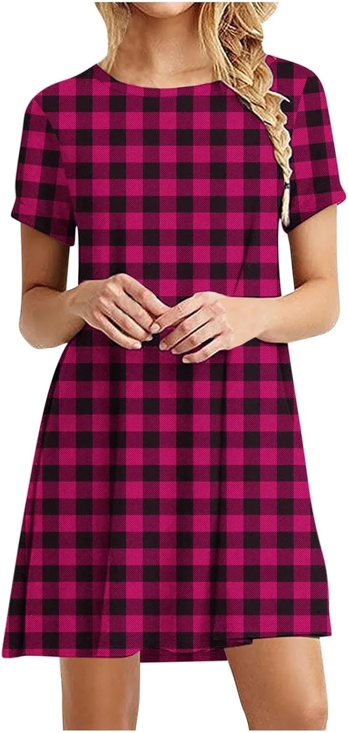Womens Shirt Dresses 2025 Short Sleeve Crewneck Summer Dress Polka Dot Vintage Dress Loose Fit Shift Dress