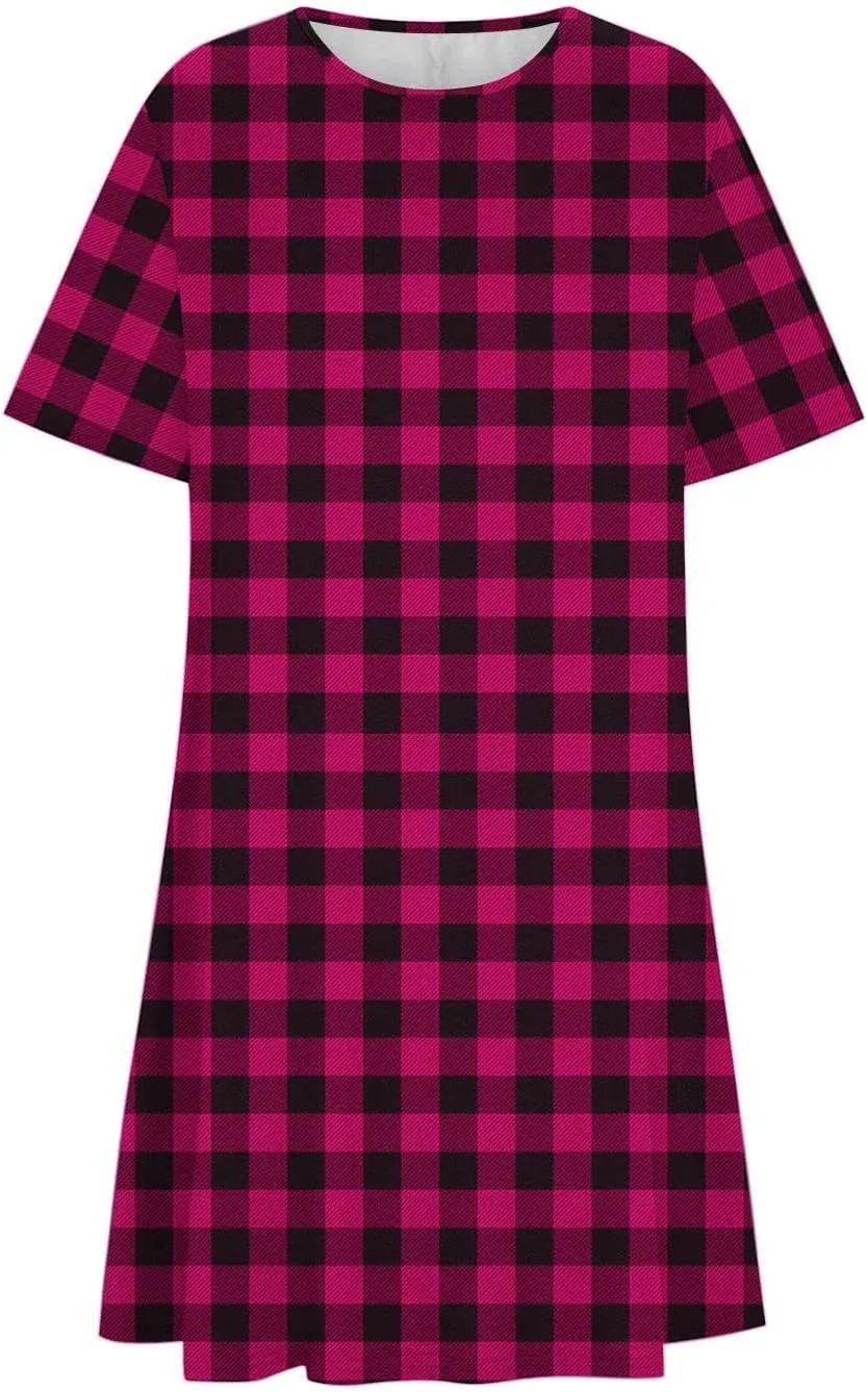 Womens Shirt Dresses 2025 Short Sleeve Crewneck Summer Dress Polka Dot Vintage Dress Loose Fit Shift Dress