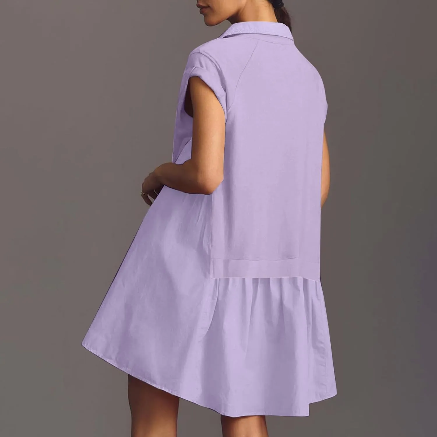Women's Short Sleeve Button Up Sun Dress Simple Solid Color Beach Dress Loose Casual Trendy Summer Dresses