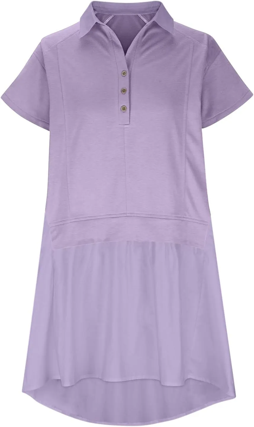 Women's Short Sleeve Button Up Sun Dress Simple Solid Color Beach Dress Loose Casual Trendy Summer Dresses