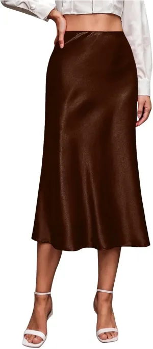 Women's Silk Satin Midi Skirt High Waisted Wrap Bodycon Long Pencil Skirts Dressy Elegant Skirt Party Clubwear