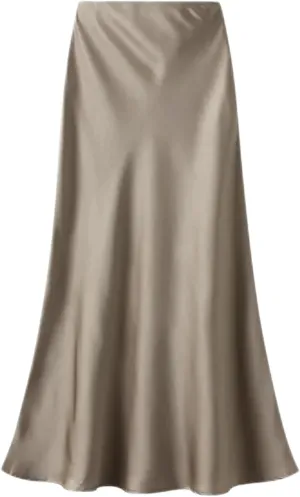 Women's Silk Satin Midi Skirts High Waist Elastic Vintage Maxi Skirts Loose A Line Skirt