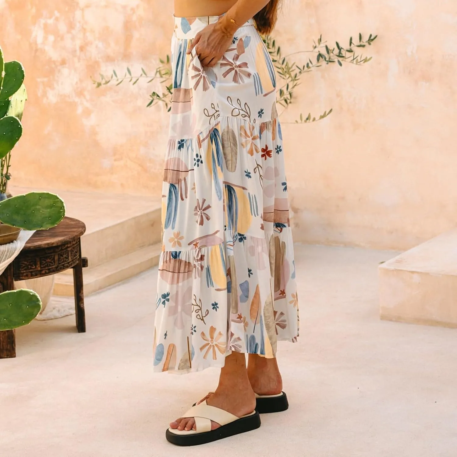 Women's Skirts,Wrap Tiered Flowy Maxi Skirts for Women 2025 Trendy Long Boho Skirt Spring Summer Holiday