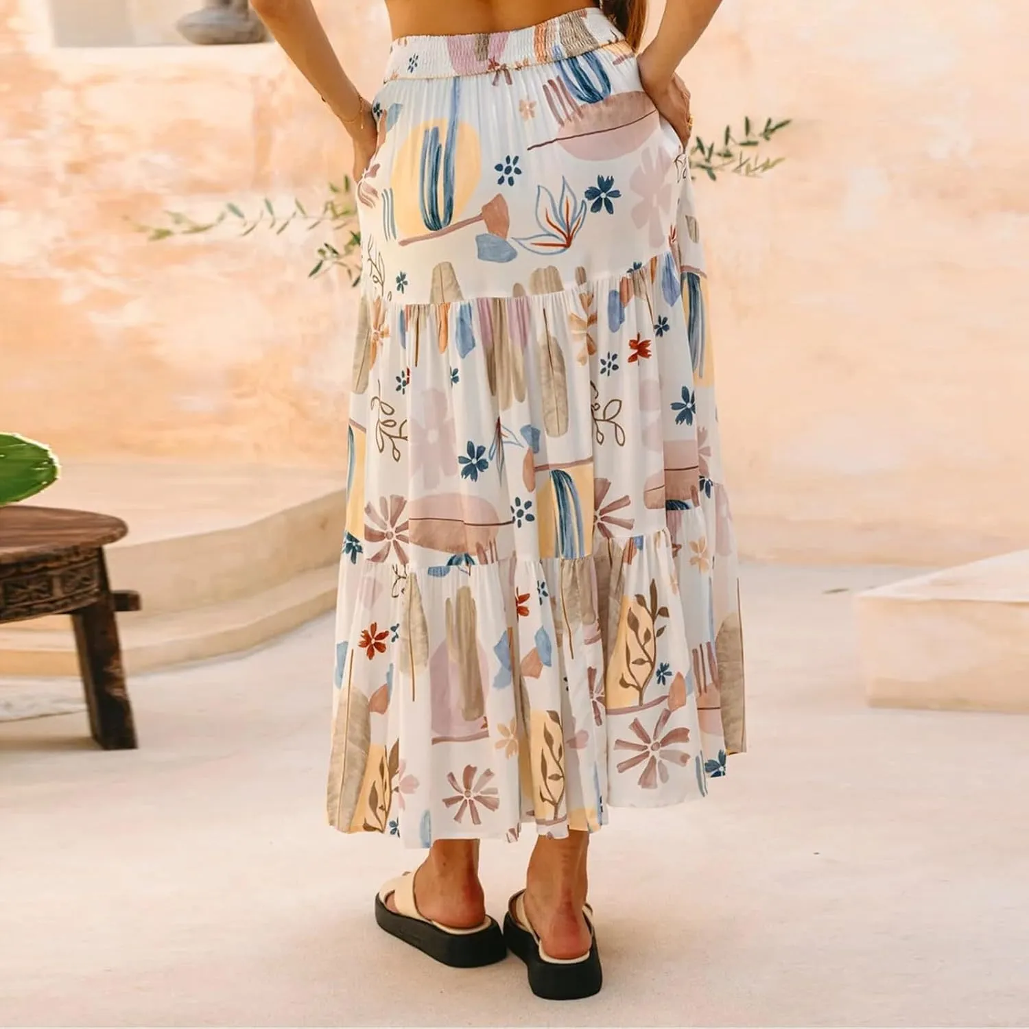 Women's Skirts,Wrap Tiered Flowy Maxi Skirts for Women 2025 Trendy Long Boho Skirt Spring Summer Holiday