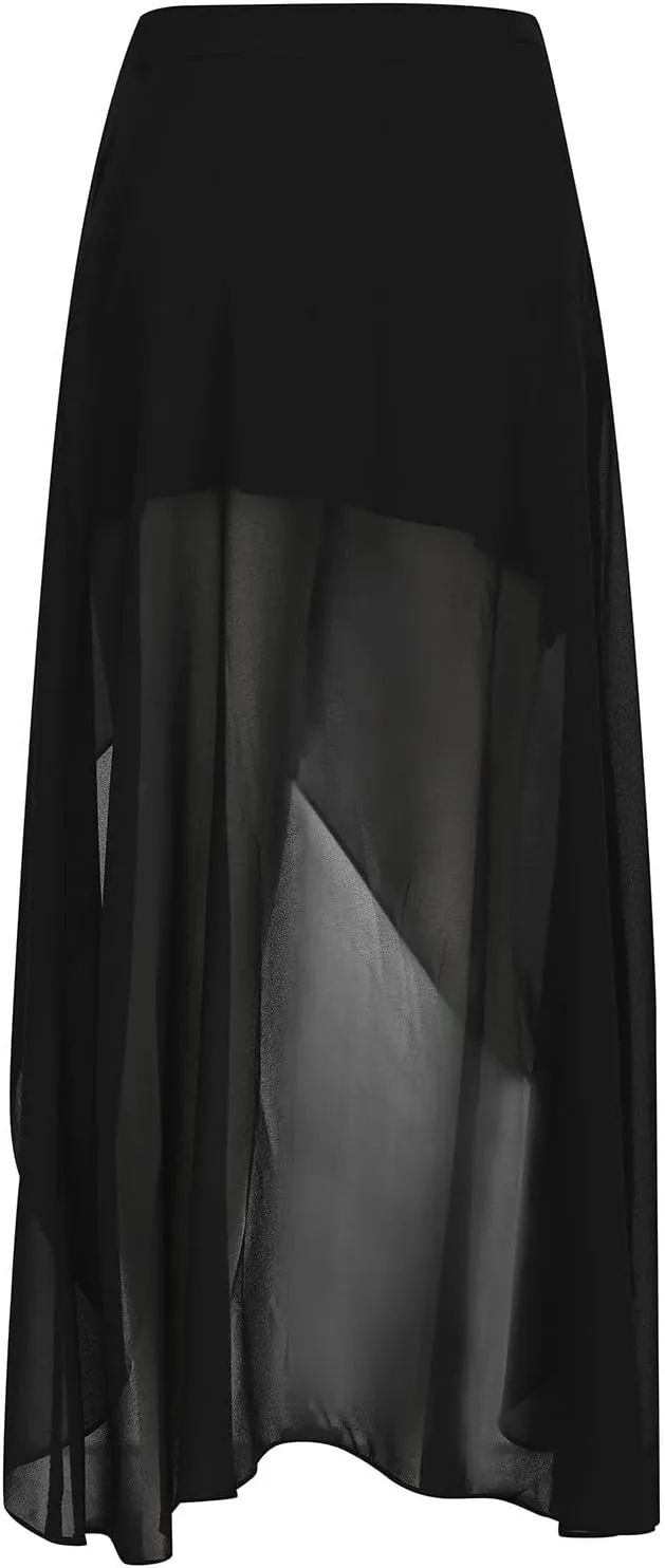 Women's Slit Split Ruffle Long Skirts Asymmetrical Hem Elastic High Waisted Summer Pleated Swing Flowy Maxi Skirt