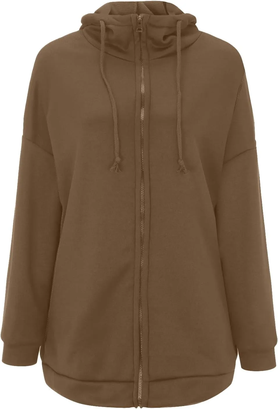 Womens Solid Color Street Style Hooded Long Zipper Sweatshirt With Fleece Long Loose Sweatshirts Women