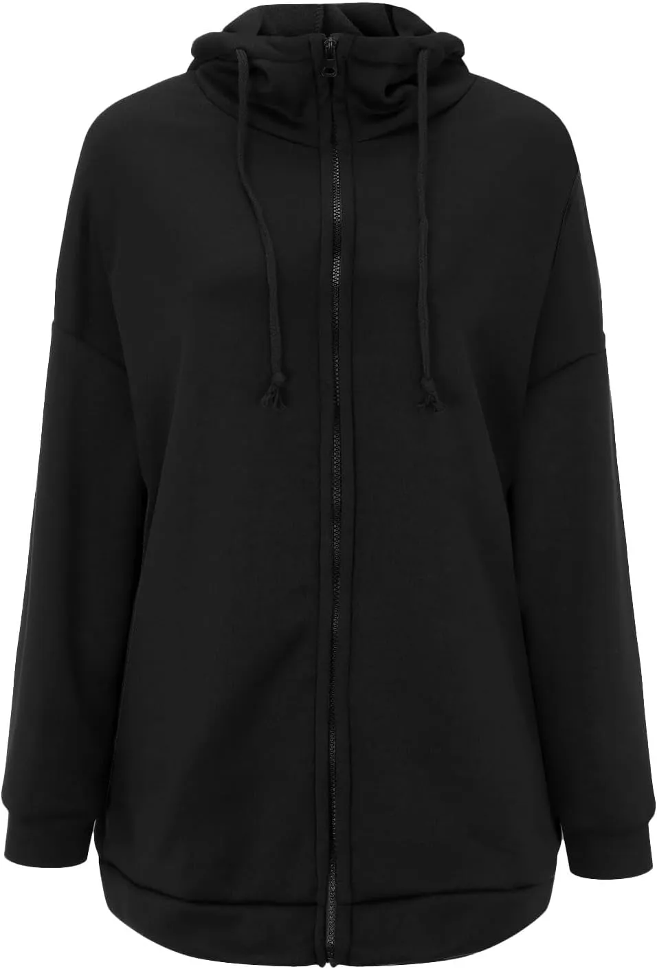 Womens Solid Color Street Style Hooded Long Zipper Sweatshirt With Fleece Oversized Hoodie Sweatshirt