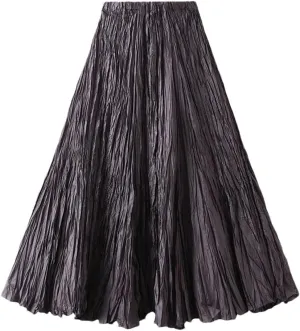 Womens Solid Loose Casual Pleated Long Skirts High Waist Beach Vacation Skirts