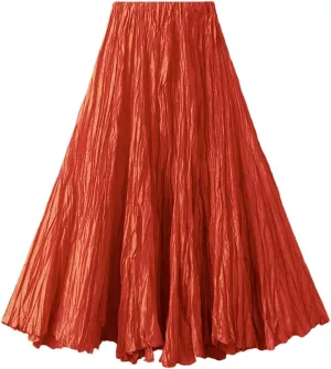 Womens Solid Loose Casual Pleated Long Skirts High Waist Beach Vacation Skirts
