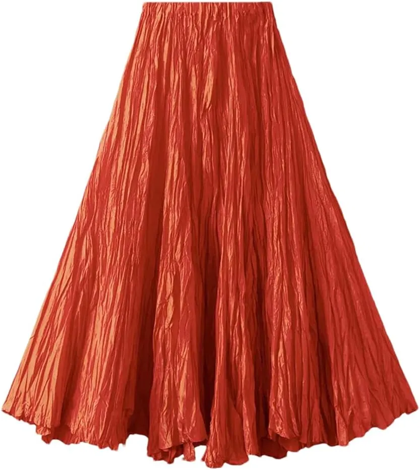 Womens Solid Loose Casual Pleated Long Skirts High Waist Beach Vacation Skirts