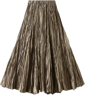 Womens Solid Loose Casual Pleated Long Skirts High Waist Beach Vacation Skirts