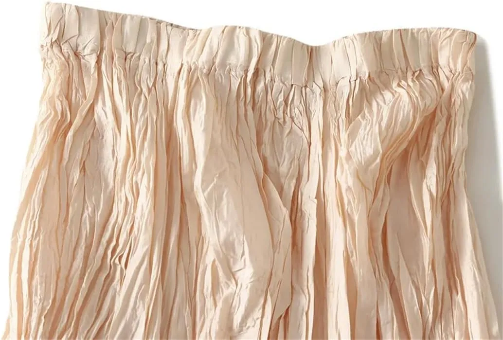 Womens Solid Loose Casual Pleated Long Skirts High Waist Beach Vacation Skirts