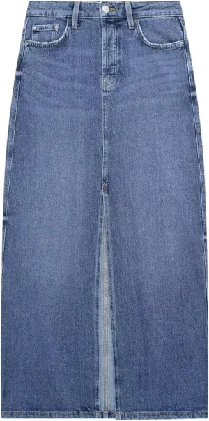 Women's Solid Streetwear Cargo Denim Skirts Summer High Waist Slit Jean Midi Skirts