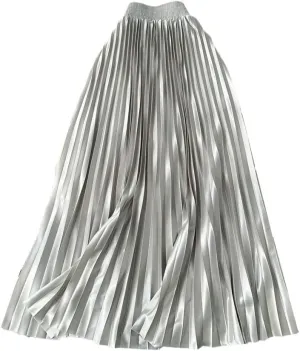 Women's Spring-Summer Bohemian Satin Pleated Long Skirts High Waist Beach Umbrella Skirts